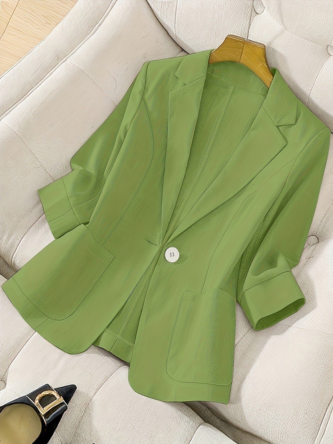 Women's Three-Quarter Sleeve Single-Button Casual Blazer FitiqueFit