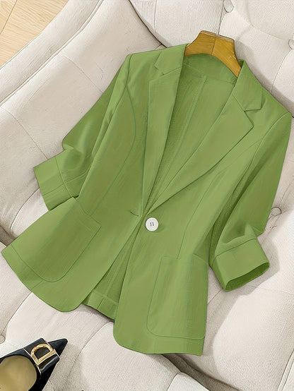 Women's Three-Quarter Sleeve Single-Button Casual Blazer FitiqueFit