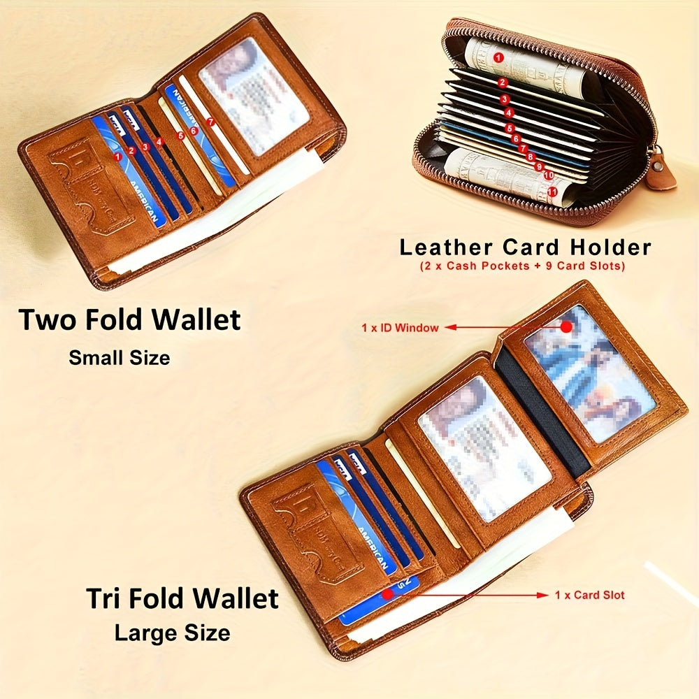 Genuine Leather Men's Wallet/Ultra-Thin Top-Grain Cowhide/Compact Multi-Function ID Credit Card Holder/RFID Blocking/Blessing Card Set/Christmas Valentine's Day Father's Day Gift NovaCart