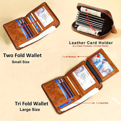 Genuine Leather Men's Wallet/Ultra-Thin Top-Grain Cowhide/Compact Multi-Function ID Credit Card Holder/RFID Blocking/Blessing Card Set/Christmas Valentine's Day Father's Day Gift NovaCart
