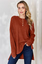 Basic Bae Full Size Ribbed Half Button Long Sleeve High-Low T-Shirt New Era Fashion LLc