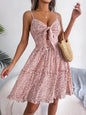 Floral Bow V-Neck Ruffled Maxi Dress for Vacation