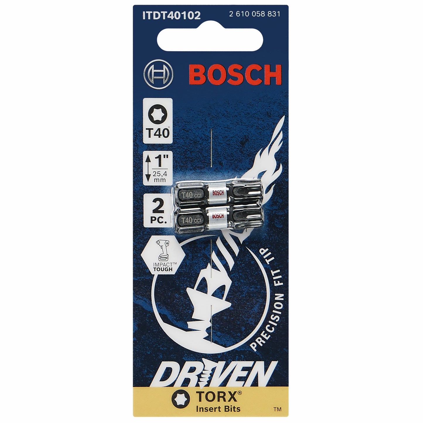 BOSCH ITDT40102 2 pc. Driven 1 In. Impact Torx® #40 Insert Bits VM Hardware