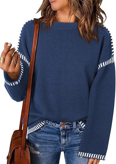 Solid Round Neck Pullover Sweater Autumn And Winter Loose Long Sleeve Tops For Women Clothing Grayceful LLC