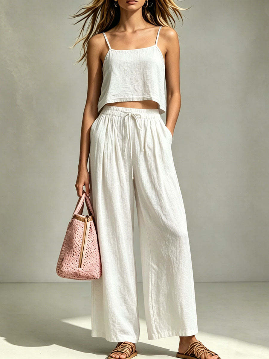 Women's Camisole & Wide-Leg Pants Two-Piece Set – Casual Summer FitiqueFit