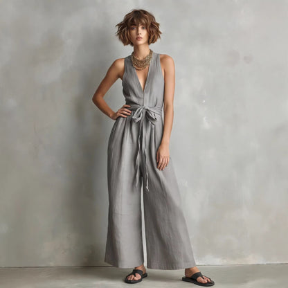Women's Elegant V-Neck Sleeveless Commuter Jumpsuit FitiqueFit
