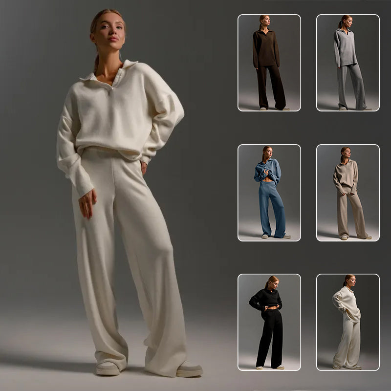 Women’s Fall Winter Two-Piece Set – Loose Collar Sweater Casual Outfit FitiqueFit