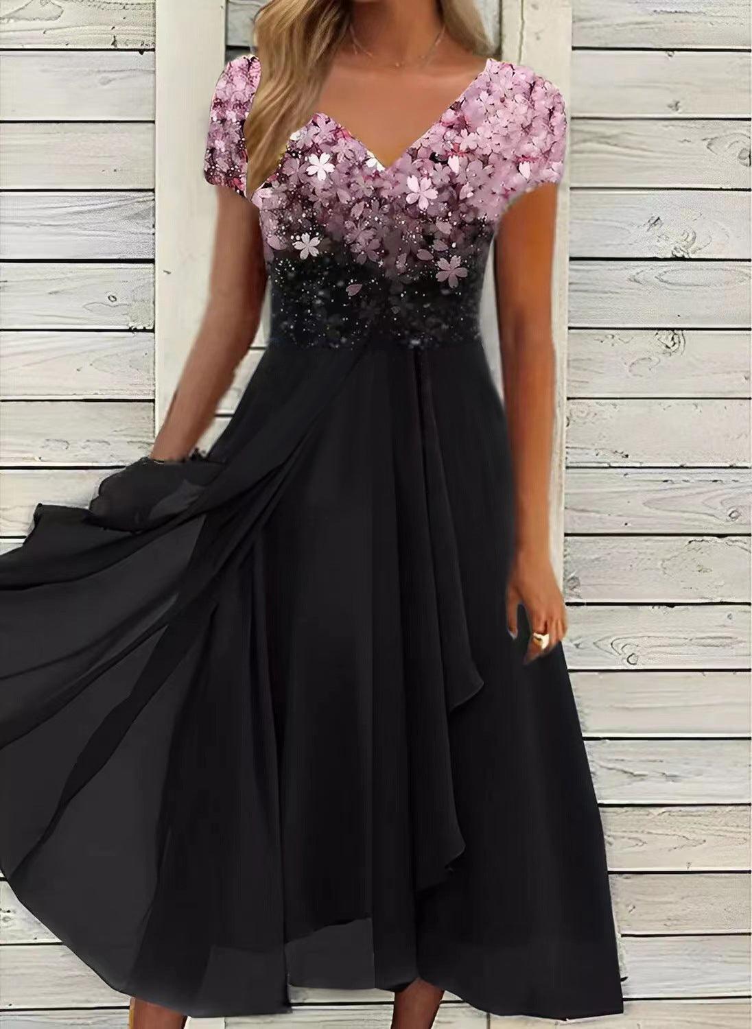Serene Blooms Chiffon Patchwork Dress | Elegant Floral Dress for Summer Country in My Heart