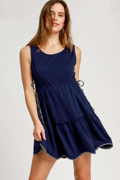 Umgee Frill Drawstring Waist Round Neck Mini Tank Dress West2East Surf