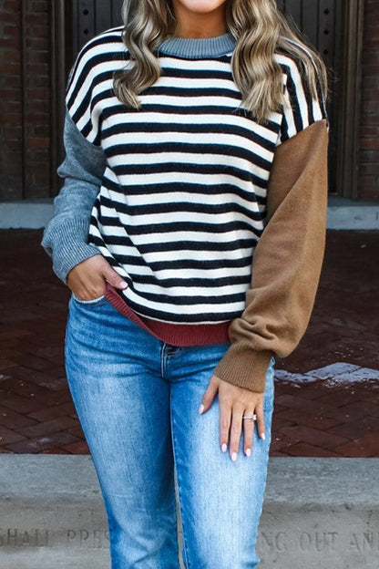 Stripe Colorblock Sleeve Ribbed Trim Sweater Shop Style & More | Fresh Looks, Everyday Deals & Free Shipping