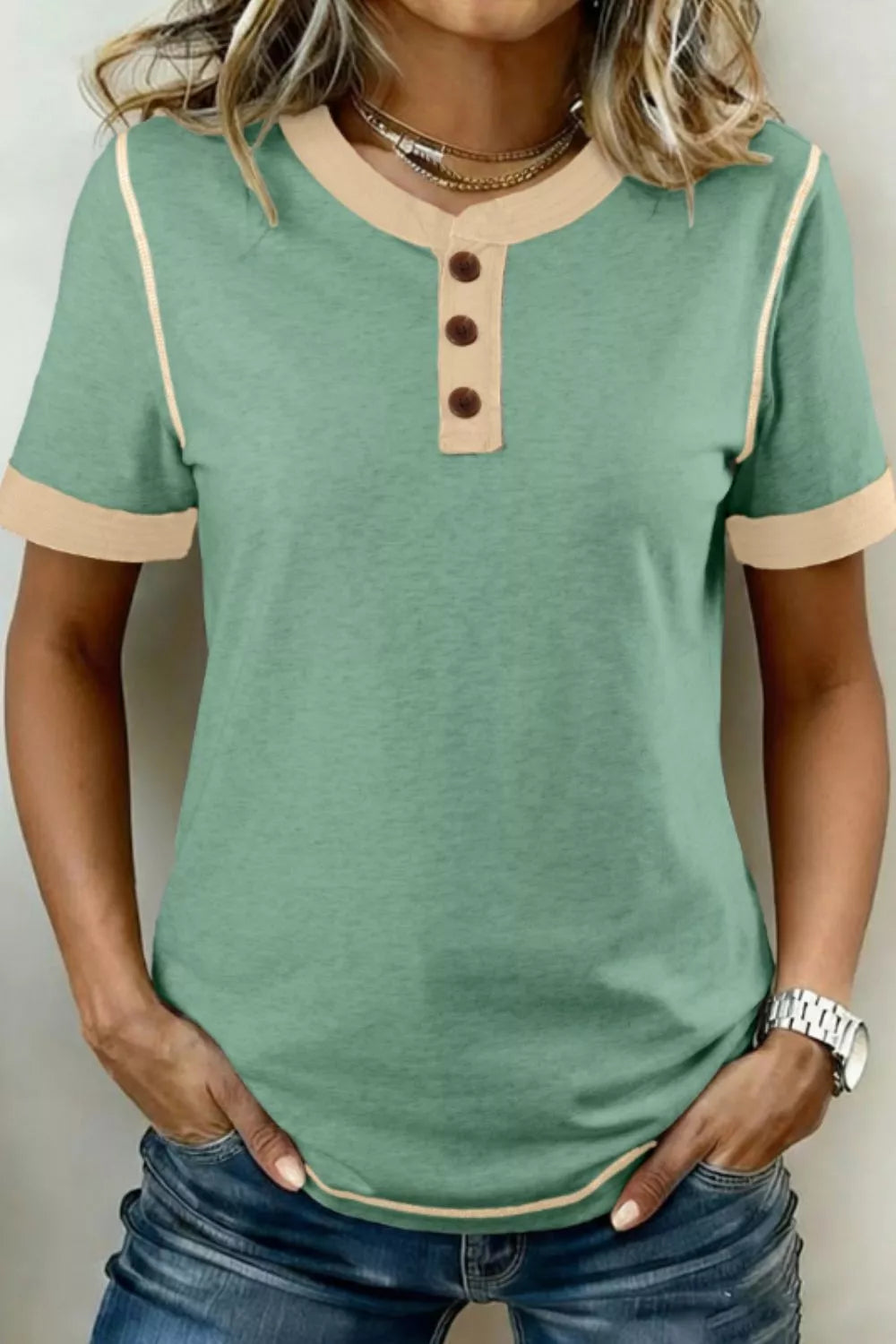 Casual Short Sleeve Button Detail Blouse New Era Fashion LLc