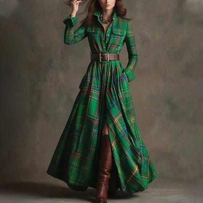 Women's Printed Lapel Slim-Fit Dress – Elegant Commuter Style FitiqueFit
