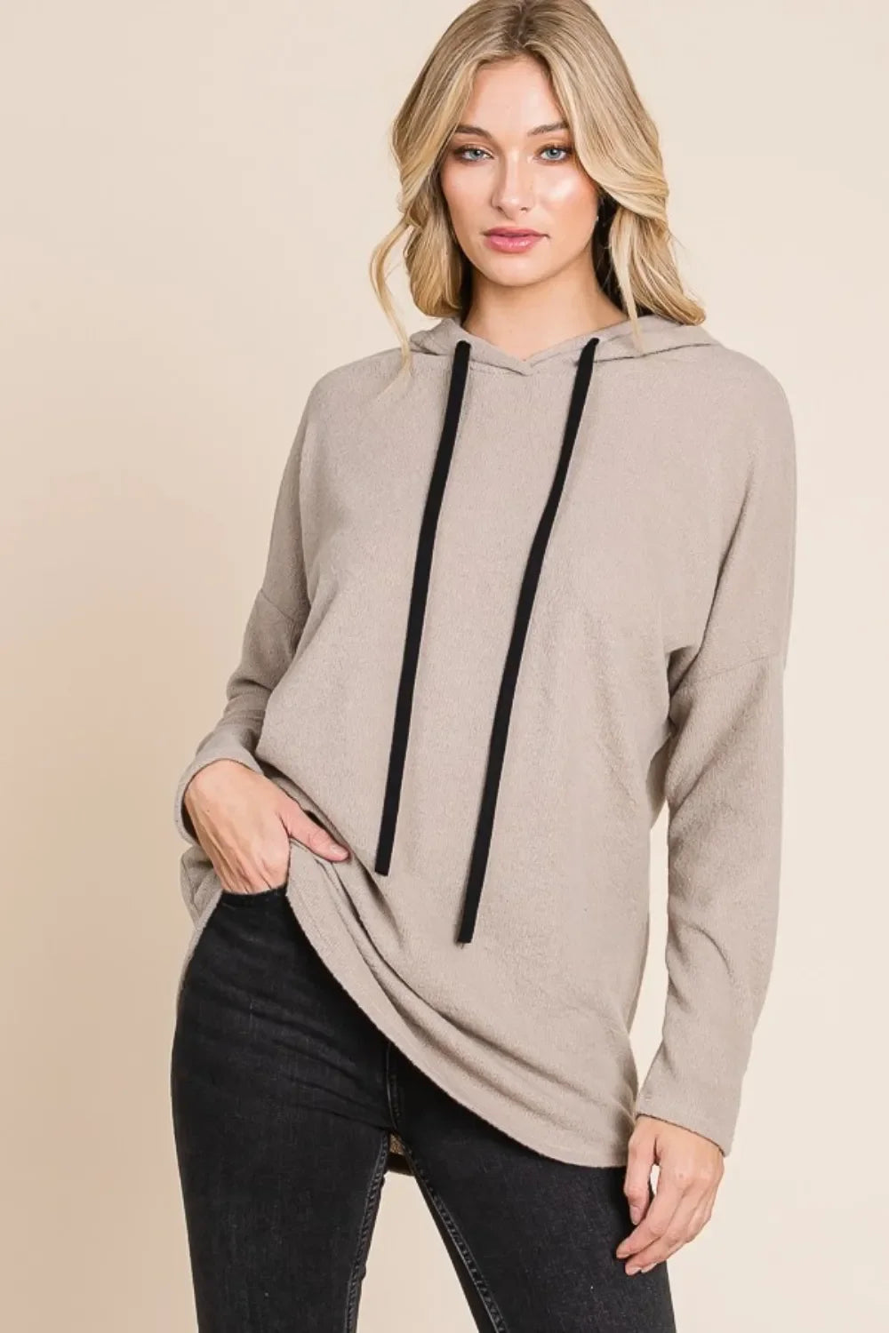 BOMBOM Contrast Drawstring Drop Shoulder Knit Hoodie New Era Fashion LLc
