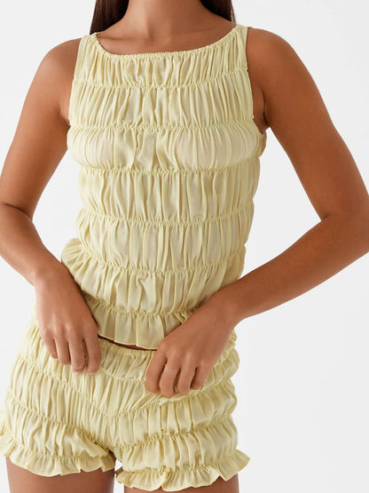 Ruched Texture Tank and Shorts Two-Piece Set New Era Fashion LLc