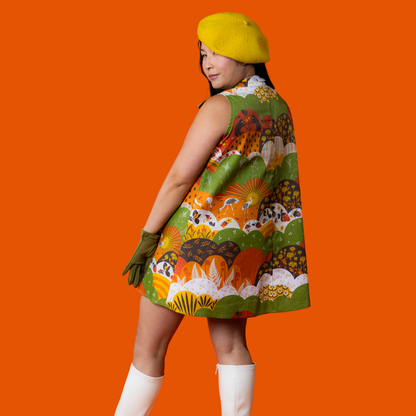 Glam Mini House Dress in Earth-toned Meadow Blue Platypus Clothing