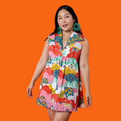 Glam Mini House Dress in Mint & Strawberry Meadow Blue Platypus Clothing