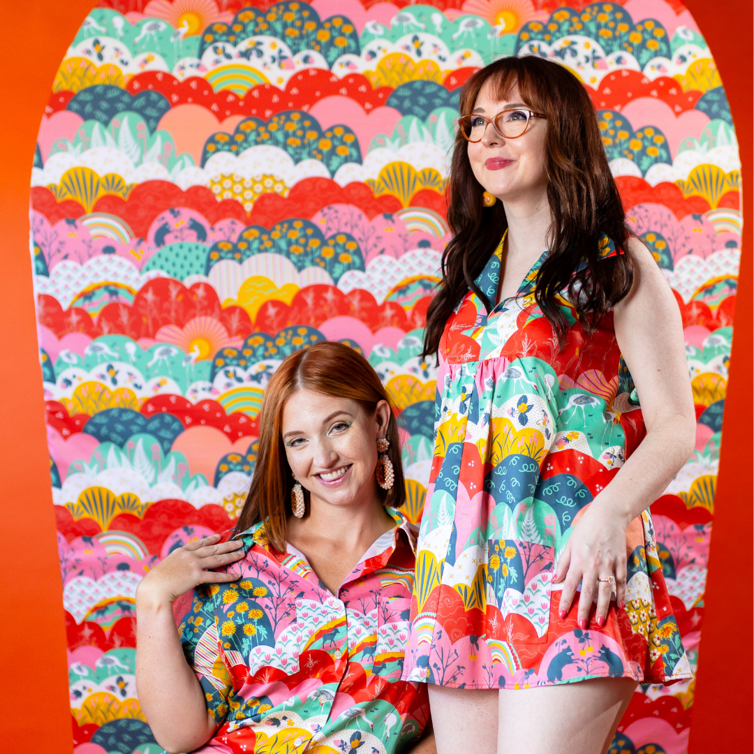 Glam Mini House Dress in Mint & Strawberry Meadow Blue Platypus Clothing