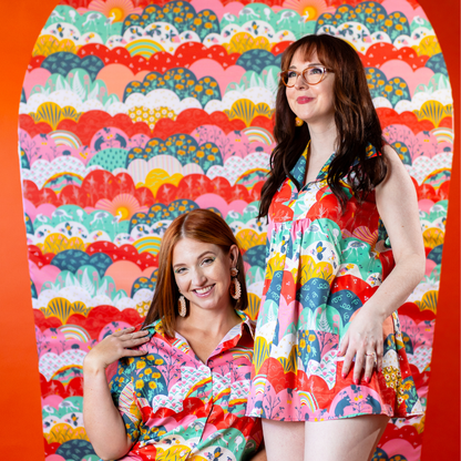 Glam Mini House Dress in Mint & Strawberry Meadow Blue Platypus Clothing