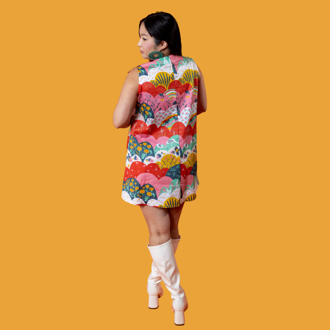 Glam Mini House Dress in Mint & Strawberry Meadow Blue Platypus Clothing