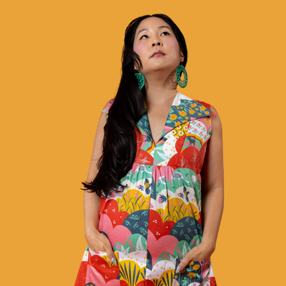 Glam Mini House Dress in Mint & Strawberry Meadow Blue Platypus Clothing