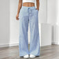 Women's Striped Print Straight Wide Leg Pockets Pants Casual Long Pants FitiqueFit