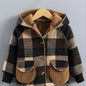 Boys' Long Sleeve Plaid Fleece-Lined Jacket with Button Front & Pockets - Cozy Fall/Winter Warmth, Casual Cardigan Collar, Brown/ Tartan Pattern, Machine Washable For Outdoor Play & Casual Attire, Winter Jacket For Boys, Fall NovaCart