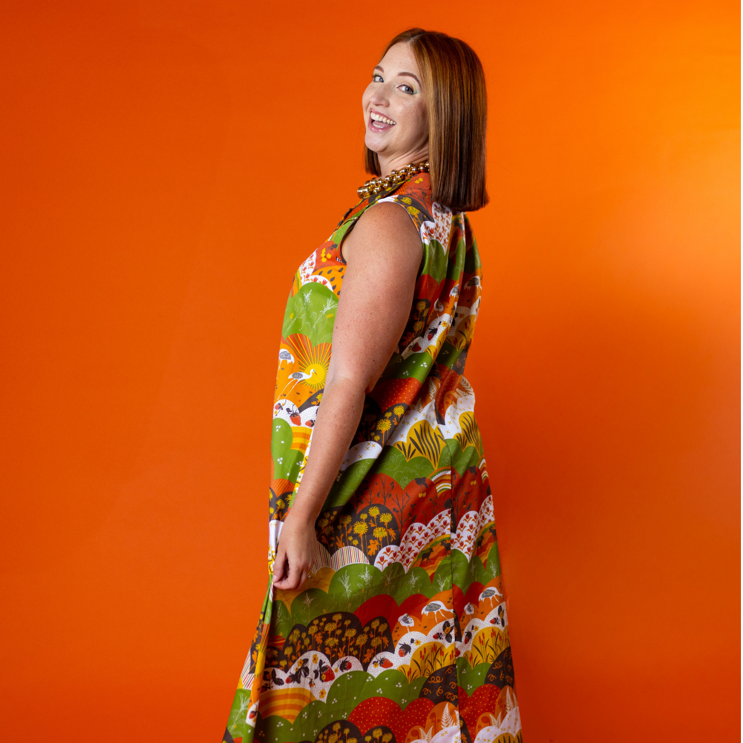 Glam Maxi House Dress in Mint & Strawberry Meadow Blue Platypus Clothing