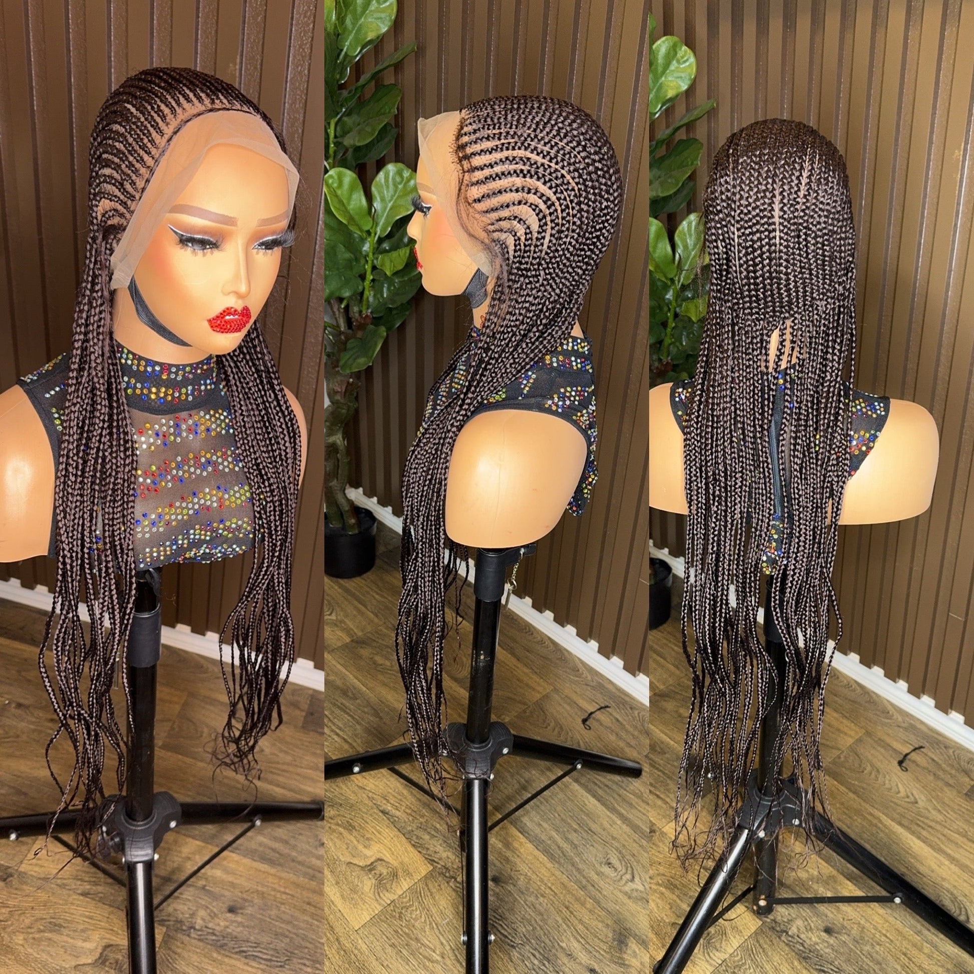 Brown cornrow braided wig HOL stores
