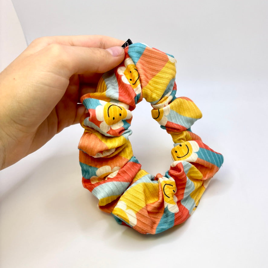 Mini Smiley Daisy Boho Ribbed Scrunchie Enchanted Scrunch