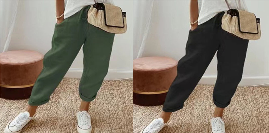 Women’s Cotton Linen Casual Pants – Solid Color FitiqueFit