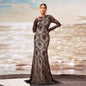Long Sleeve Round Collar Gauze Sheath Fishtail Evening Dress Grayceful LLC