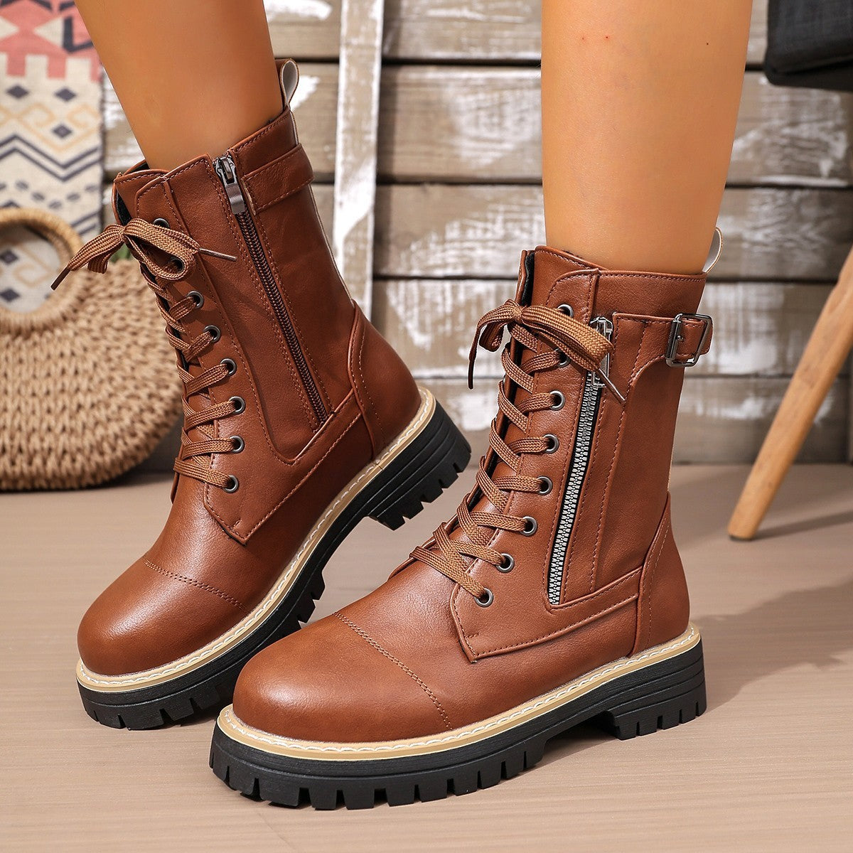 Women’s Solid Color Low Heel Mid Boots — Stylish Everyday Mid Boots FitiqueFit
