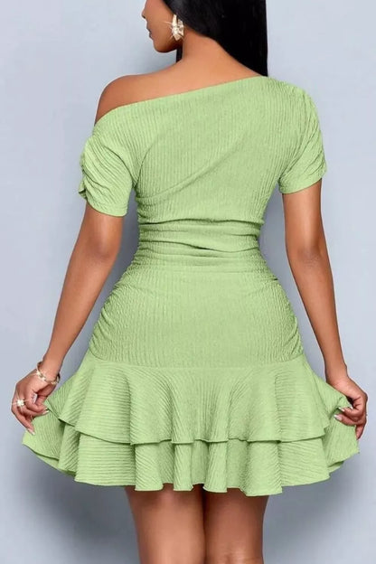 One-Shoulder Ruffle Hem Mini Dress New Era Fashion LLc