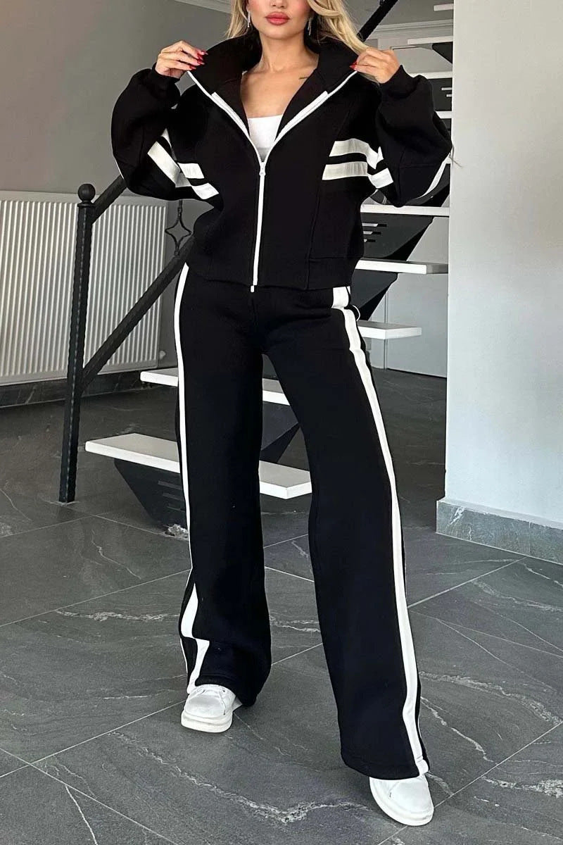Women’s Y2K Striped Zip-Top Jacket – Retro Track Sports Suit FitiqueFit