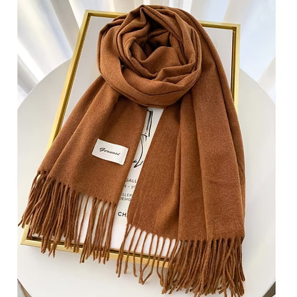 Solid Color Tassel Scarf, Hand Wash Only, Elegant Fringe Shawl for Women, Fashion Accessory NovaCart