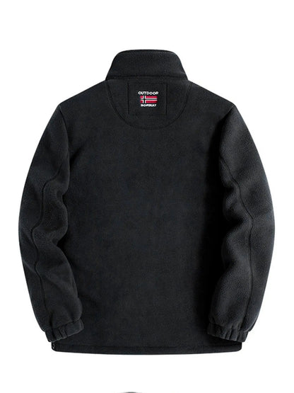 Men'S Letter Embroidery Fleece Jacket, Regular Fit Casual Long Sleeve Zip up Jacket for Fall & Winter, Men'S Outerwear for Outdoor Activities