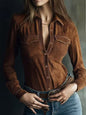 Deerskin Velvet Long Sleeve Patchwork Blouse | Retro Style FitiqueFit