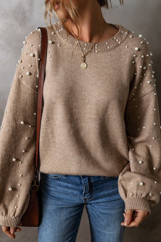 Solid Pearl Drop Shoulder Round Neck Sweater Shop Style & More | Fresh Looks, Everyday Deals & Free Shipping