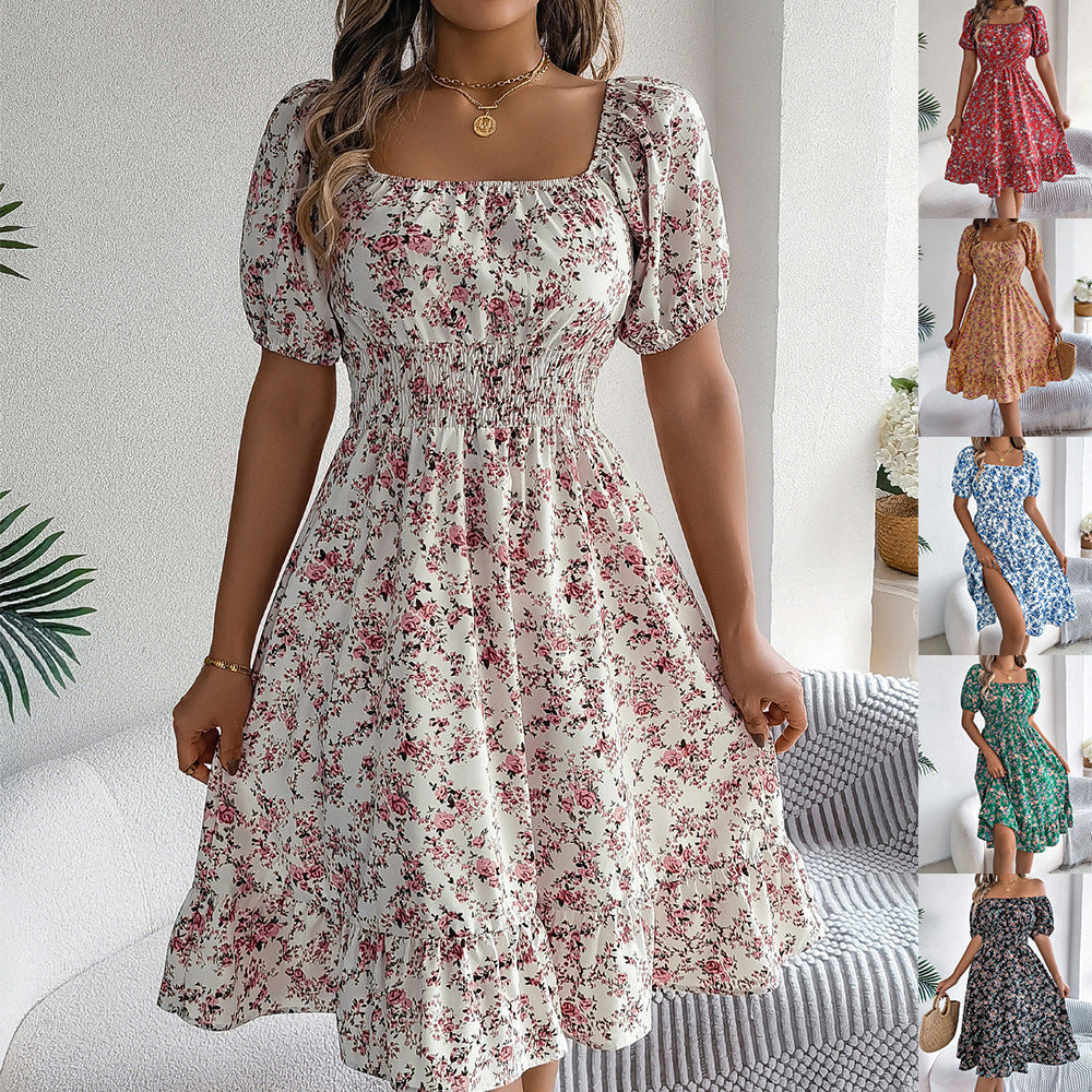 Floral Print Square Collar Dress Summer Fashion Ruffles Dresses Women's Clothing Grayceful LLC
