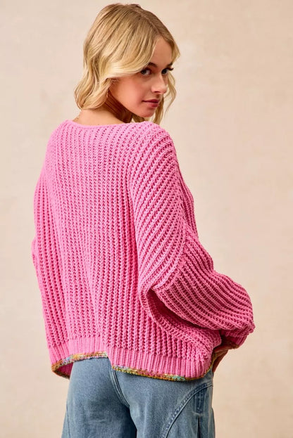 BiBi V-Neck Sweater with Colorful Trim FitiqueFit