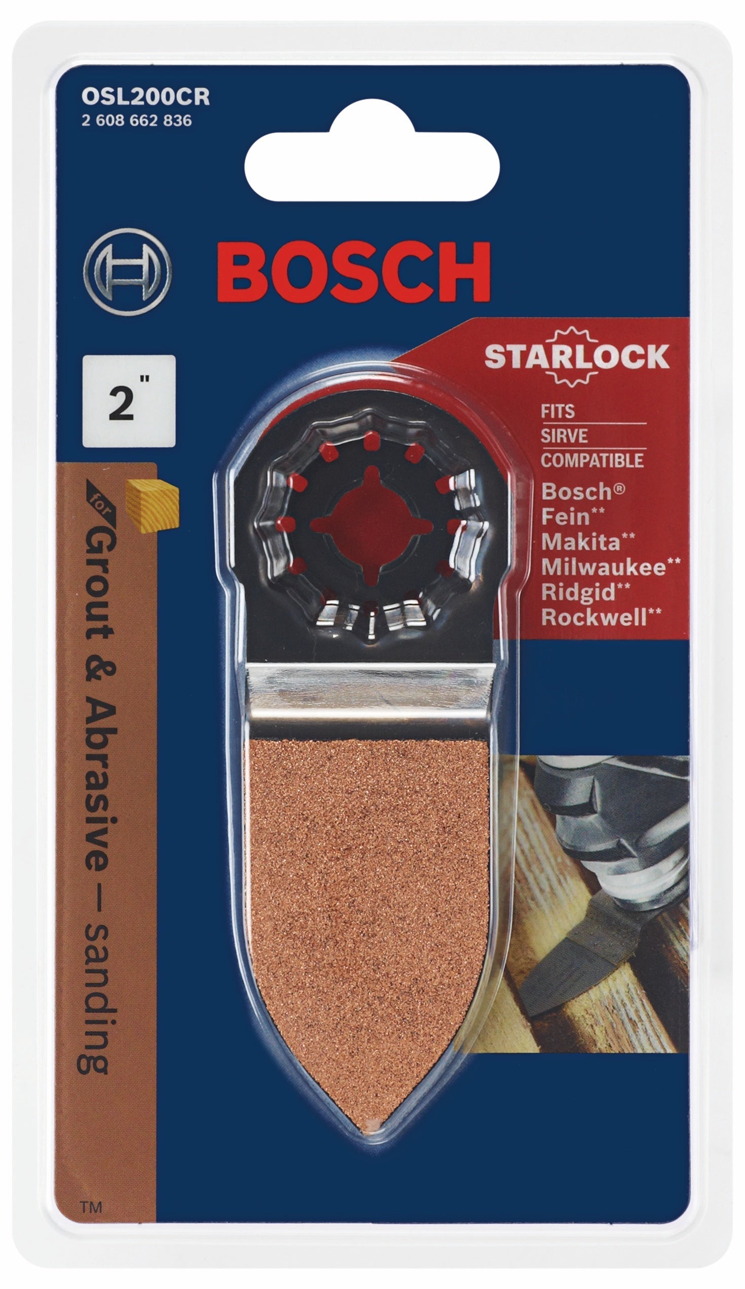 BOSCH OSL200CR 2 In. Starlock® Oscillating Multi Tool Carbide Grit Sanding Finger VM Hardware