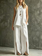 Women's Loose Sleeveless Tank Top & Slit Wide-Leg Pants Two-Piece Set FitiqueFit
