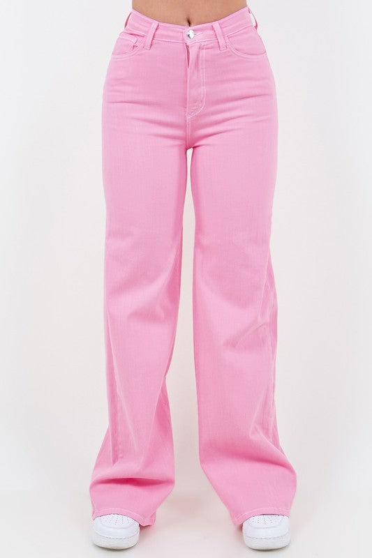Wide Leg Jean in Bubblegum Pink Kacee Lillie Boutique