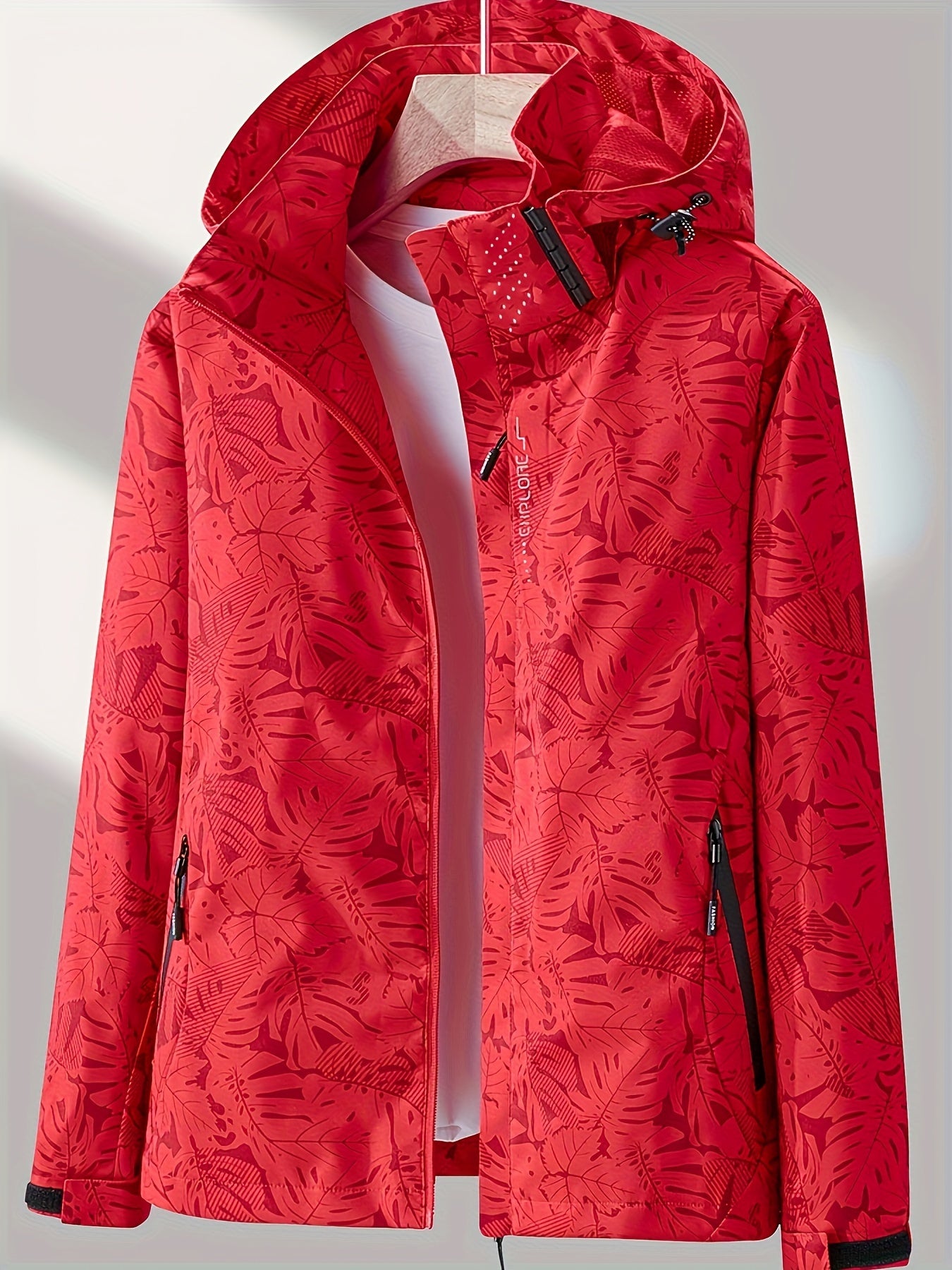 Women'S Outdoor Windbreaker Jacket | Casual Stand Collar, Non-Stretch Fabric, Random Print, Long Sleeve, Zipper Closure, Detachable Hood NovaCart