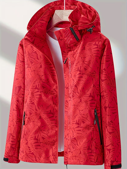 Women'S Outdoor Windbreaker Jacket | Casual Stand Collar, Non-Stretch Fabric, Random Print, Long Sleeve, Zipper Closure, Detachable Hood NovaCart