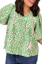 Green Plus Size Leopard Tassel Tie Split Neck Puff Sleeve Blouse Garden Naked Curves