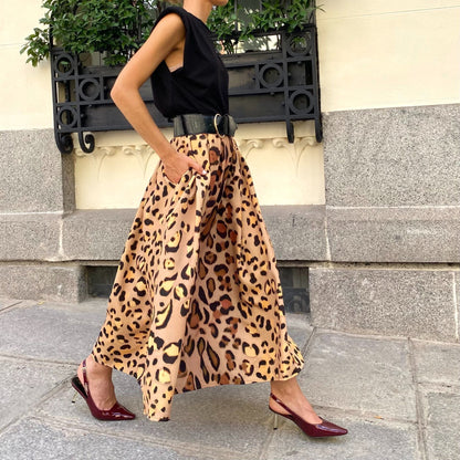 Women's All-match Leopard Print Elegant Big Hem Skirt Grayceful LLC