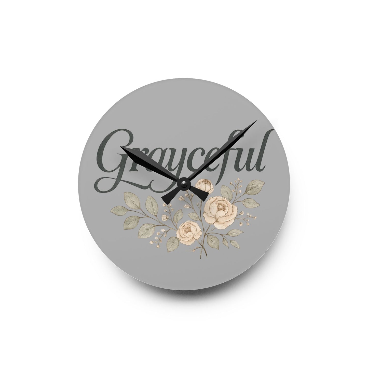 Gray Floral Acrylic Wall Clock, Grateful Home Decor, Modern Wall Art, Gift for Her, Office or Living Room Grayceful LLC