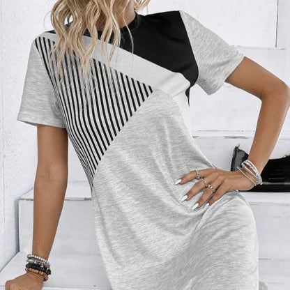 Ladies' Color Block Splicing Geometric Pattern Striped Casual Dress Grayceful LLC