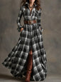 Women's Plus Size Plaid Print Long Sleeve Shirt Dress with Pockets FitiqueFit